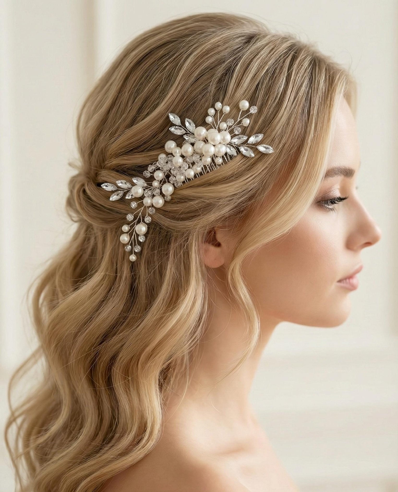 Zarter Haarkamm für Bräute mit Perlen und Kristall Elementen - AVYRAA BRIDAL